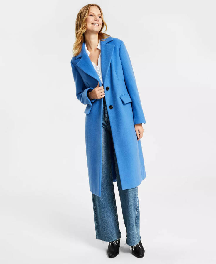 Women's Single-Breasted Wool Blend Coat, Created for Macy's Crew Blue - 3