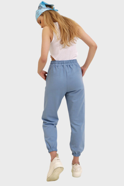 Women's Sky Blue Elastic Cuffed Double Knit Jogger Pants ALC-Y2933 - 4