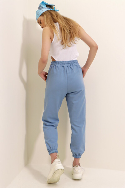 Women's Sky Blue Elastic Cuffed Double Knit Jogger Pants ALC-Y2933 - 8