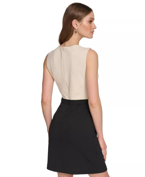 Women’s Sleeveless Sheath with Hardware Detail Beige/Black - 2