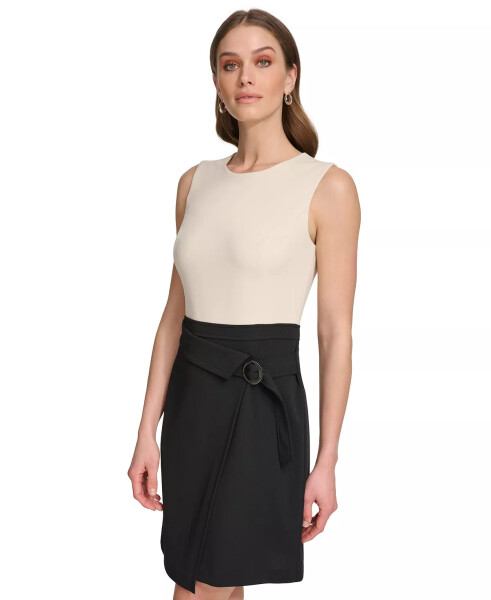 Women’s Sleeveless Sheath with Hardware Detail Beige/Black - 3