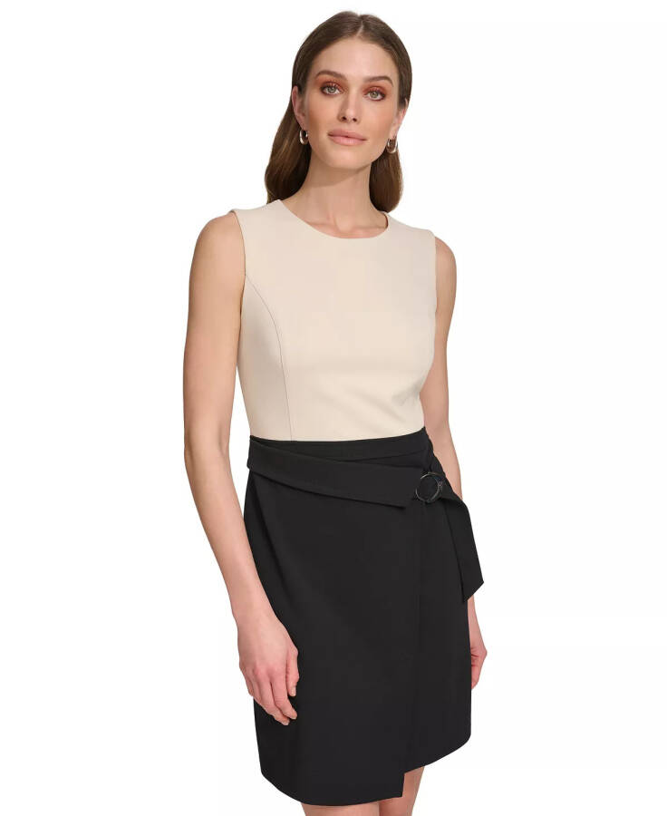 Women’s Sleeveless Sheath with Hardware Detail Beige/Black - 4