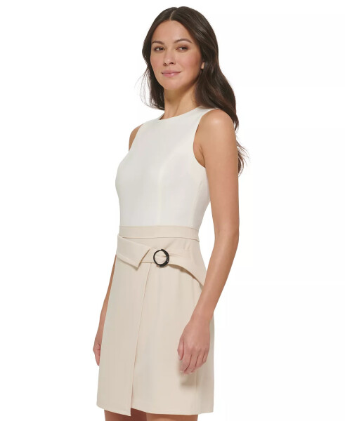 Women’s Sleeveless Sheath with Hardware Detail Beige/Black - 6