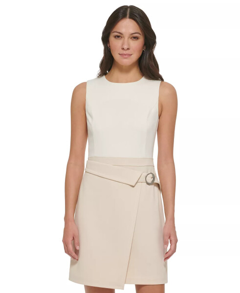 Women’s Sleeveless Sheath with Hardware Detail Beige/Black - 7