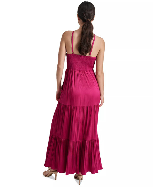 Women's Sleeveless Tiered Pleated Halter-Neck Dress Raspberry Cocktail - 2