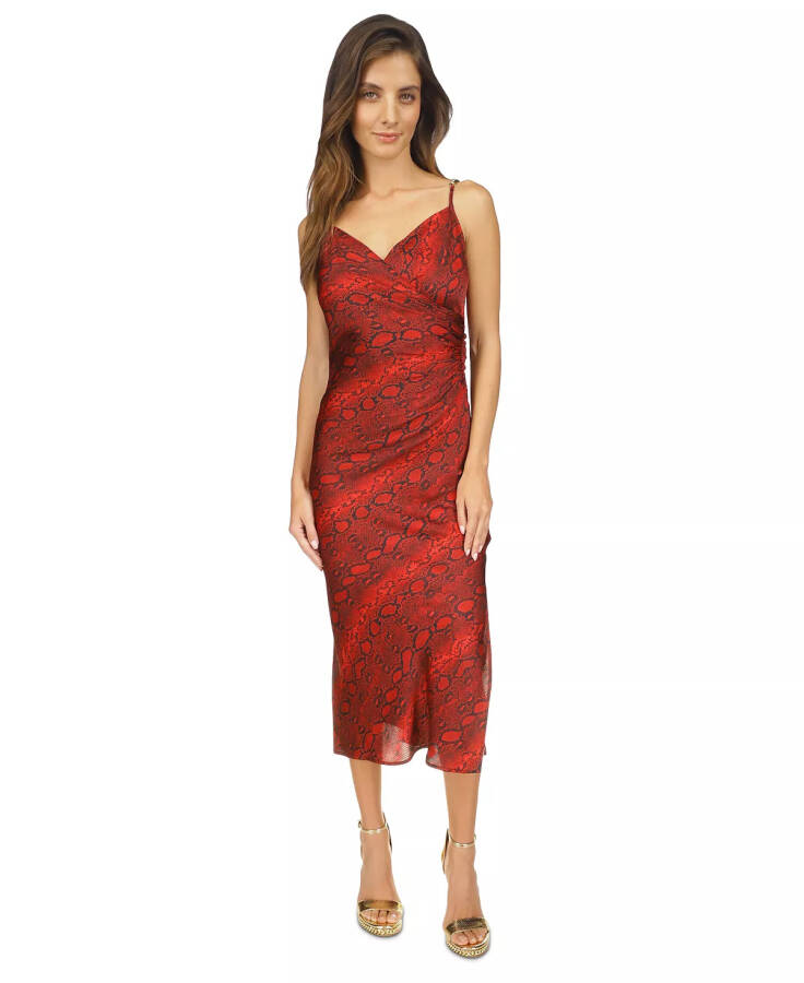 Women's Snakeskin-Print Chain Slip Dress Crimson - 7