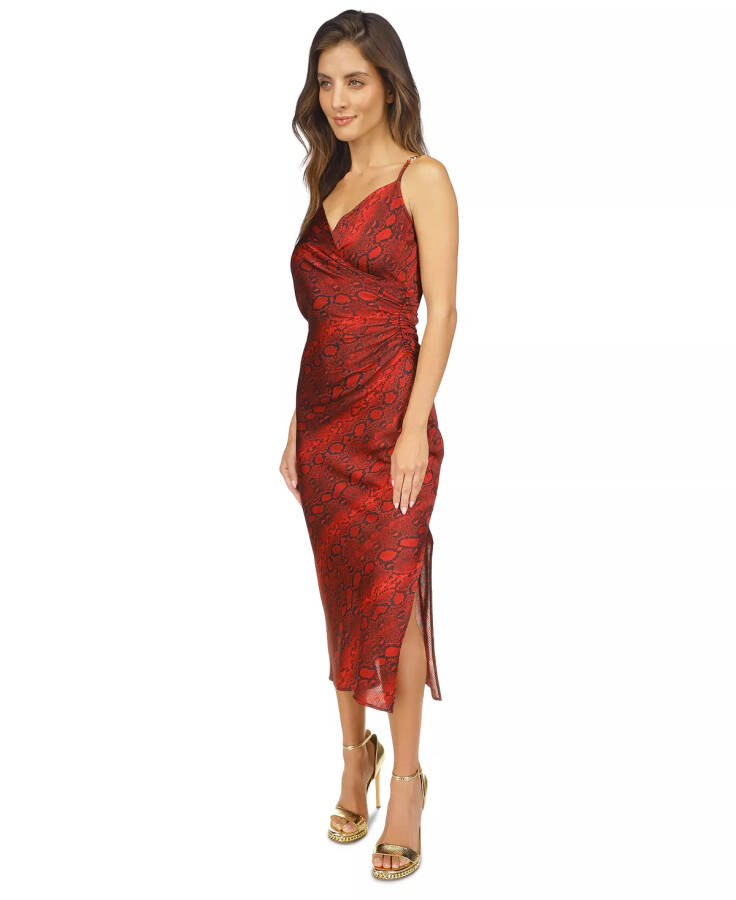 Women's Snakeskin-Print Chain Slip Dress Crimson - 9