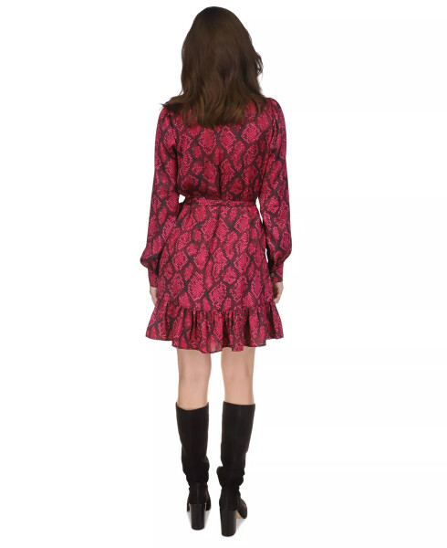 Women's Snakeskin-Print Tie-Waist Dress Deep Fuchsia - 2