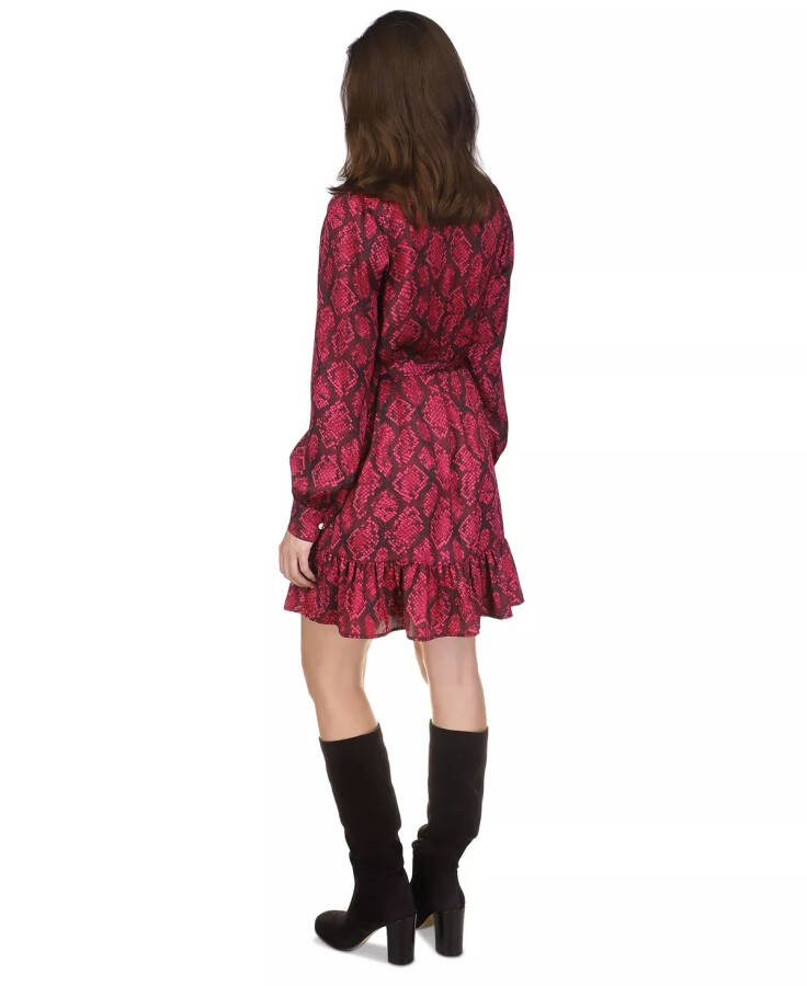 Women's Snakeskin-Print Tie-Waist Dress Deep Fuchsia - 3