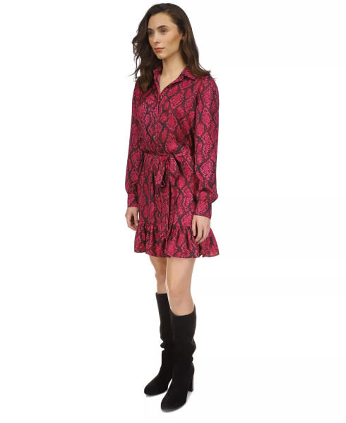 Women's Snakeskin-Print Tie-Waist Dress Deep Fuchsia - 5