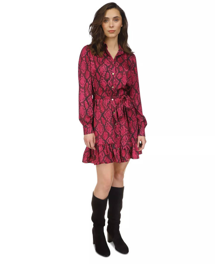 Women's Snakeskin-Print Tie-Waist Dress Deep Fuchsia - 6