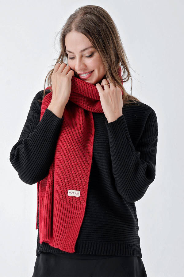 Women's Soft Knitted Scarf with Detail Red 24W1321 - 1