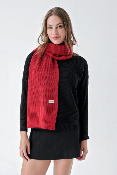 Women's Soft Knitted Scarf with Detail Red 24W1321 - 2