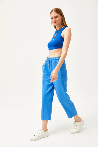 Women's Soft Modal Sweatpants with Blue Pocket and Stitching Details ESH-00000069 - 4