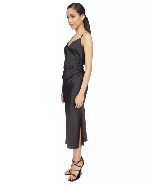 Women's Solid Chain Slip Dress Black - 4