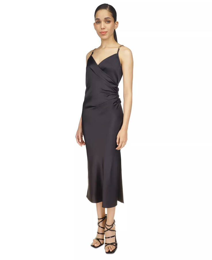 Women's Solid Chain Slip Dress Black - 5