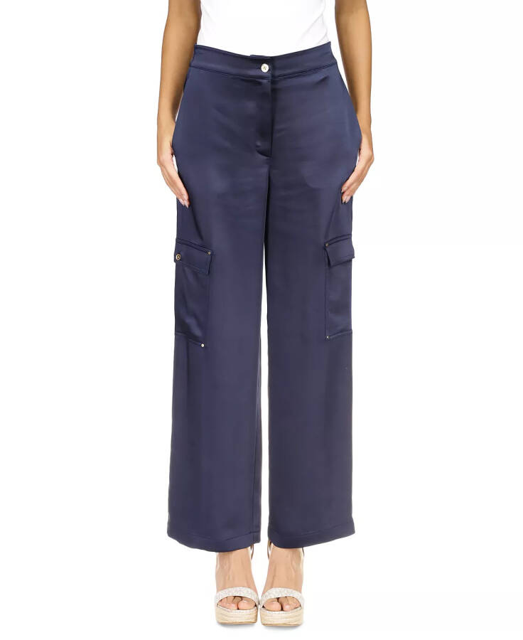 Women's Solid Satin Cargo Pants Midnight Blue - 1