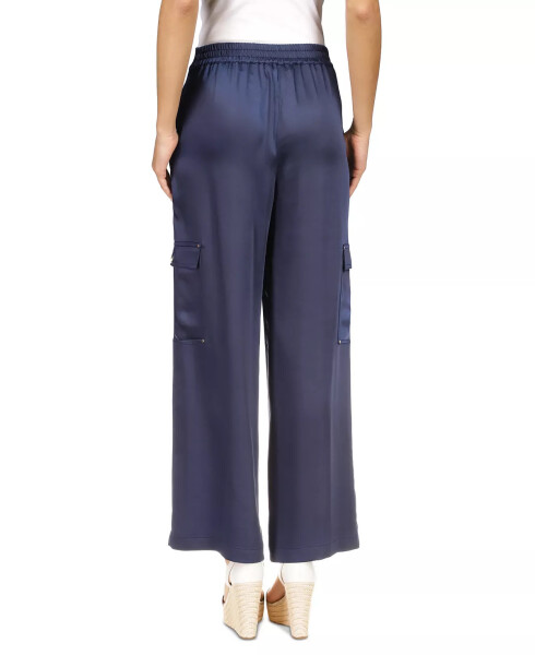 Women's Solid Satin Cargo Pants Midnight Blue - 2