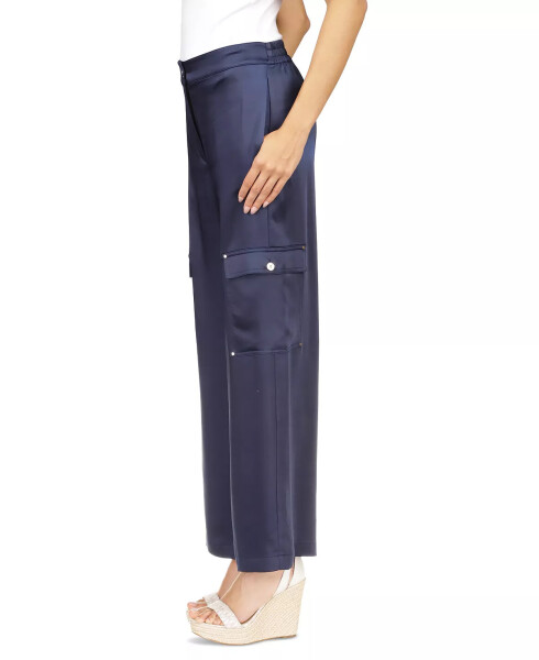 Women's Solid Satin Cargo Pants Midnight Blue - 4