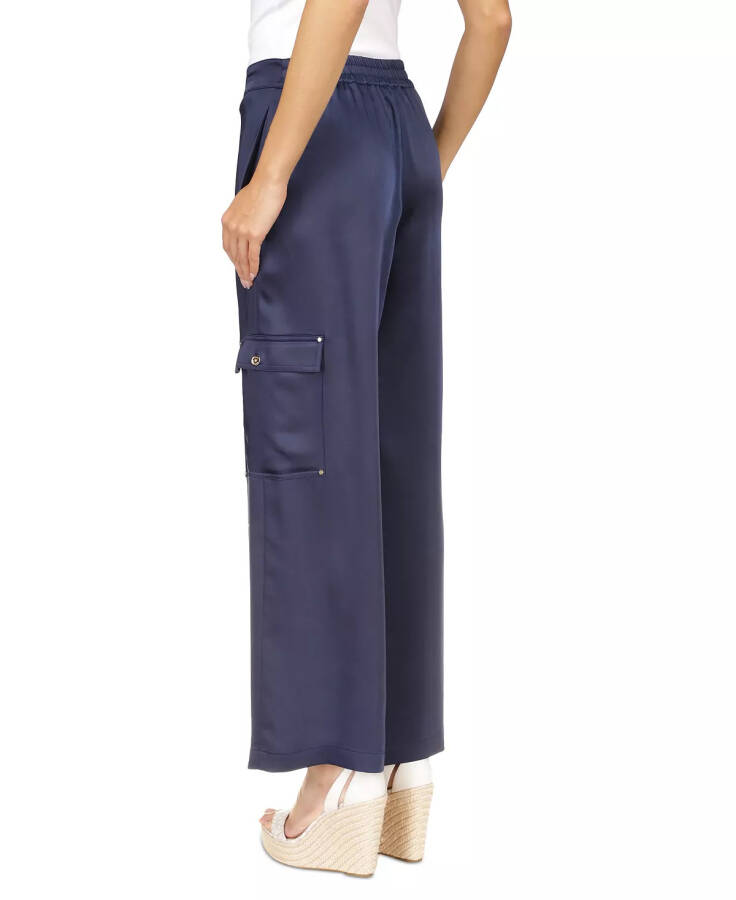 Women's Solid Satin Cargo Pants Midnight Blue - 5