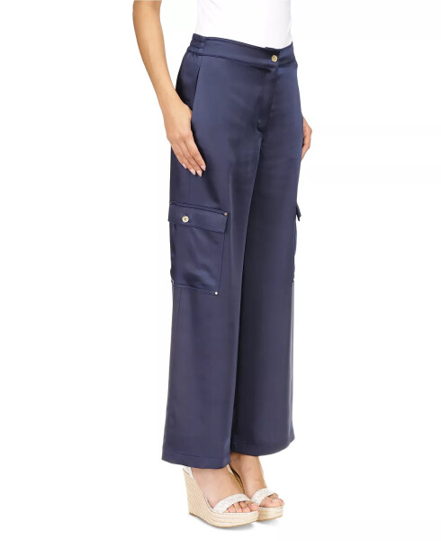 Women's Solid Satin Cargo Pants Midnight Blue - 6