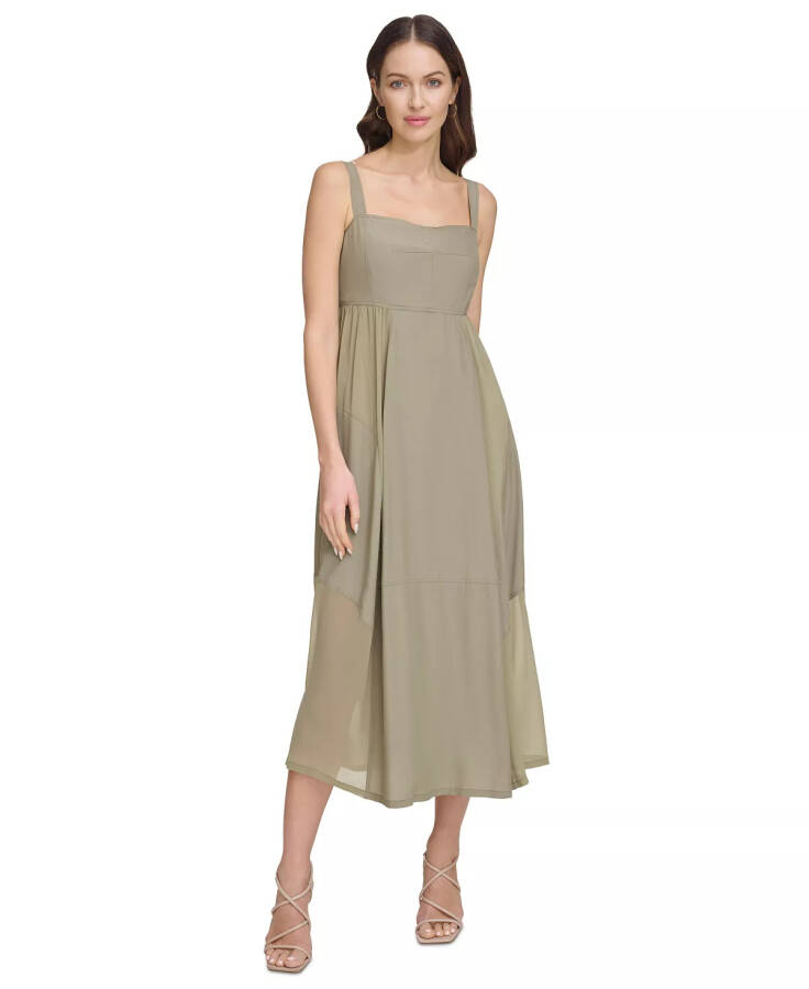 Women's Solid Square-Neck Sleeveless Chiffon Dress Bch Corl - 1