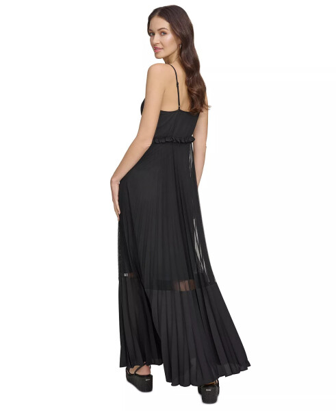 Women's Solid Tiered Pleated Sleeveless Mesh Maxi Dress Black - 2