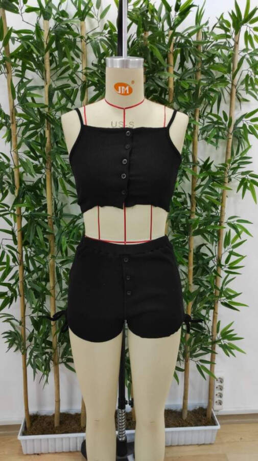 Women's spaghetti strap crop top and two-piece corset short set with ruched sides. - 5