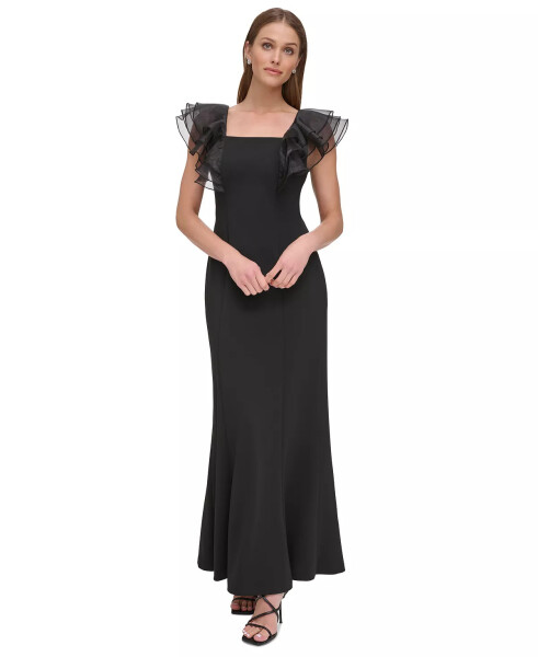 Women's Square-Neck Organza-Sleeve Gown Black - 1