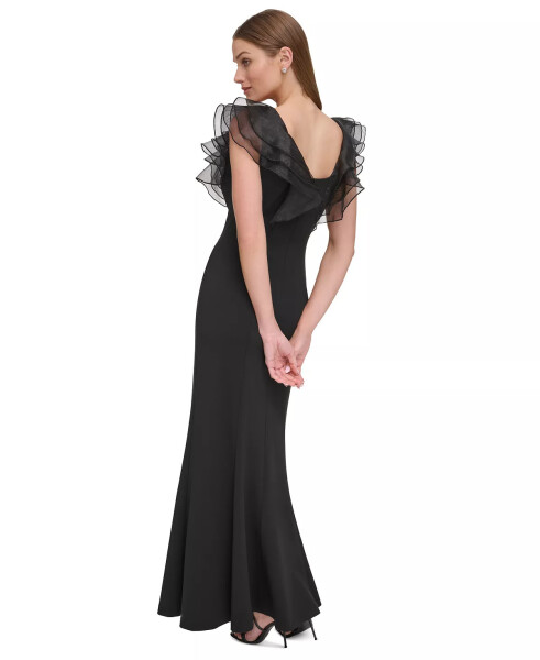 Women's Square-Neck Organza-Sleeve Gown Black - 2