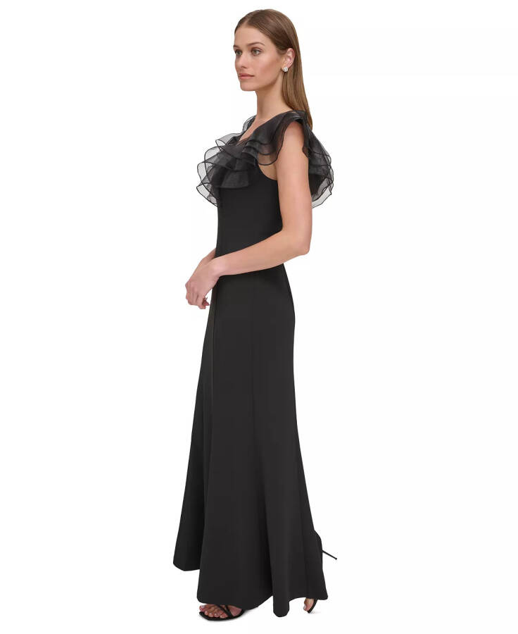 Women's Square-Neck Organza-Sleeve Gown Black - 3