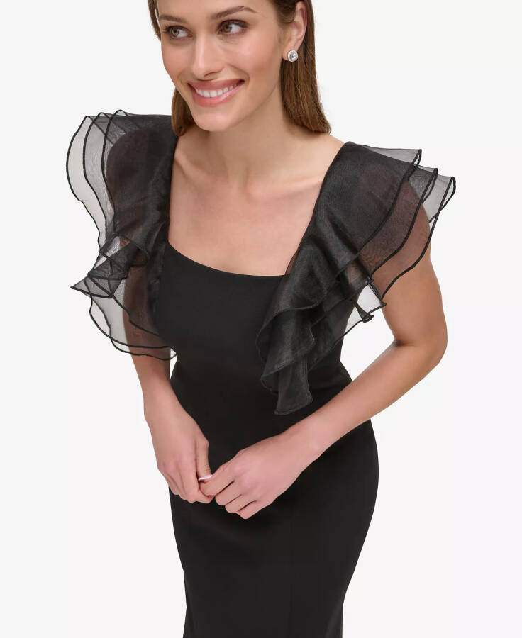 Women's Square-Neck Organza-Sleeve Gown Black - 4