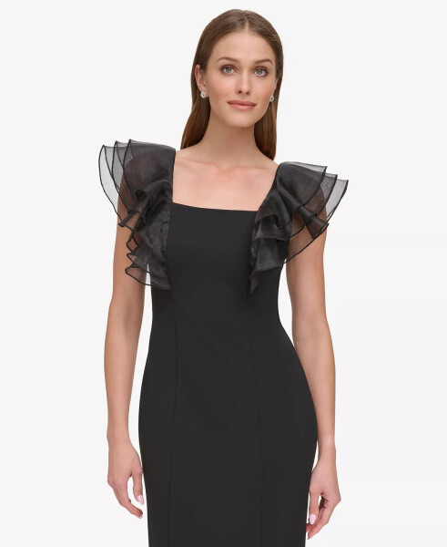 Women's Square-Neck Organza-Sleeve Gown Black - 5