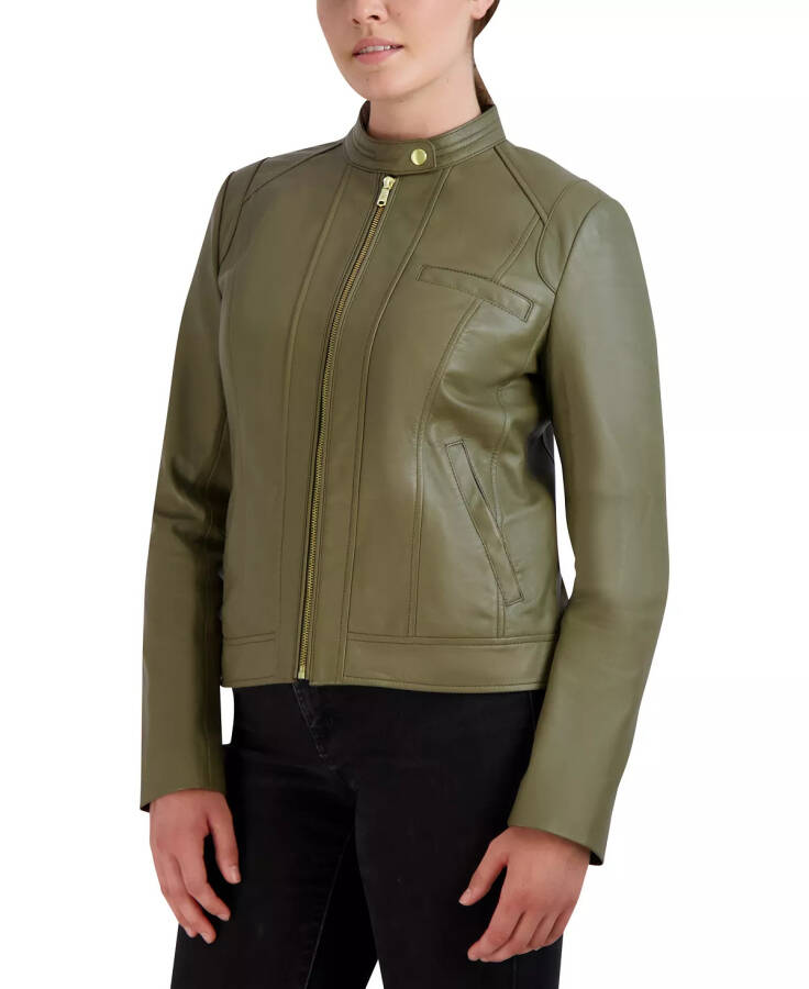 Women's Stand-Collar Leather Moto Coat, Created for Modazone Sage - 3