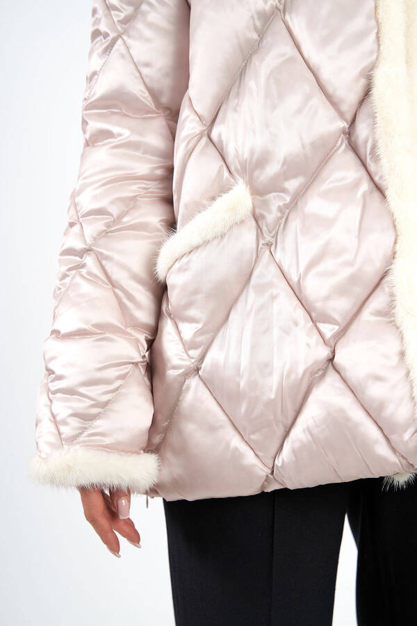 Women's Stand Collar Mink Fur Zipper Closure Winter Plus Size Puffer Jacket - 12