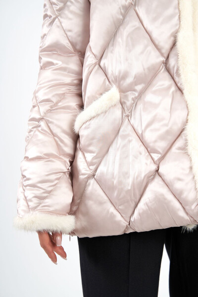 Women's Stand Collar Mink Fur Zipper Closure Winter Plus Size Puffer Jacket - 6