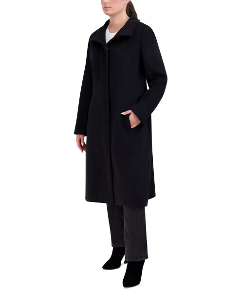 Womens Stand-Collar Single-Breasted Wool Blend Coat Black - 3