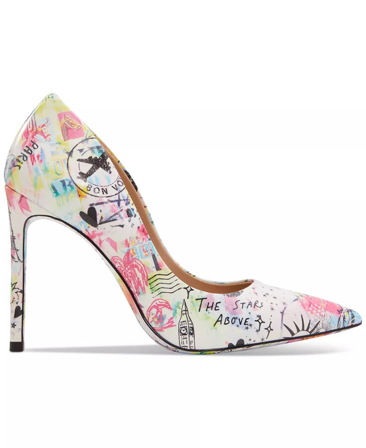 Women's Stessy 2.0 Printed Pointed-Toe Stiletto Pumps Patent White Travel Stamp Multi - 2