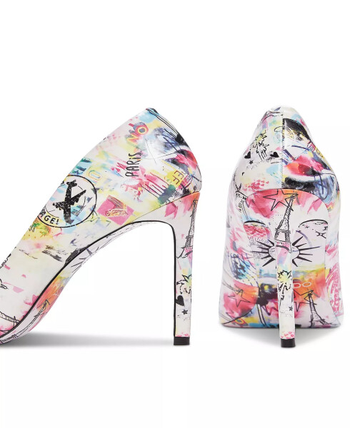 Women's Stessy 2.0 Printed Pointed-Toe Stiletto Pumps Patent White Travel Stamp Multi - 7