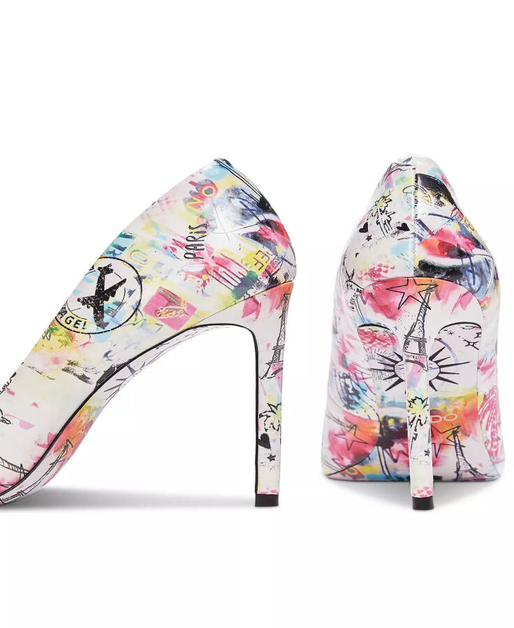 Women's Stessy 2.0 Printed Pointed-Toe Stiletto Pumps Patent White Travel Stamp Multi - 7