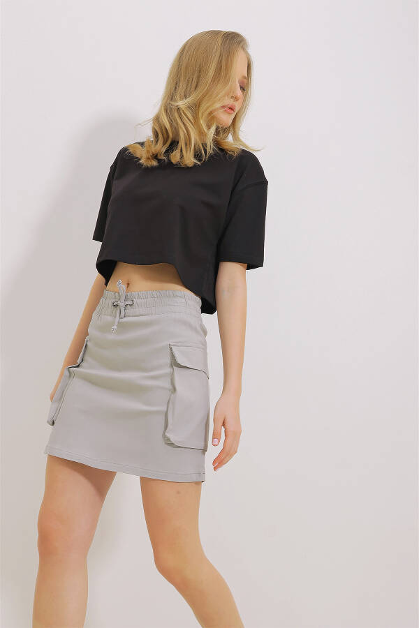 Women's Stone Cargo Pocket Elastic Waist Short Skirt ALC-X11467 - 2