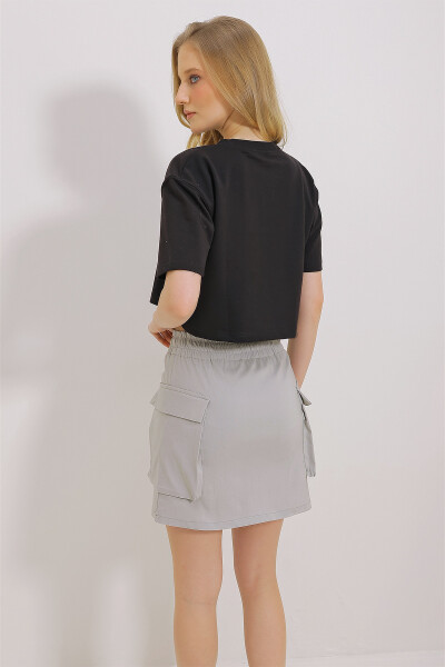 Women's Stone Cargo Pocket Elastic Waist Short Skirt ALC-X11467 - 5