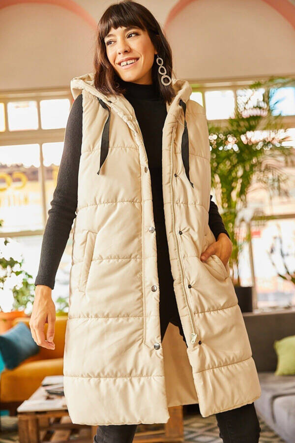 Women's Stone Hooded Pocket Puffy Vest YLK-19000007 - 1