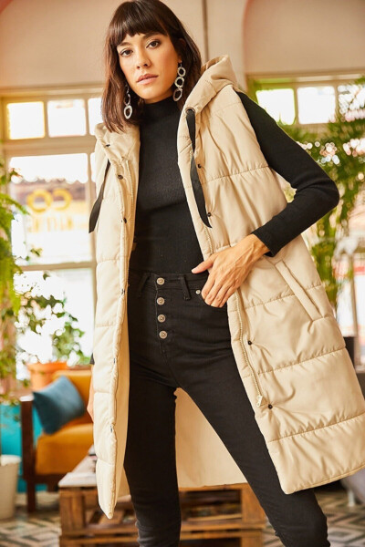 Women's Stone Hooded Pocket Puffy Vest YLK-19000007 - 5