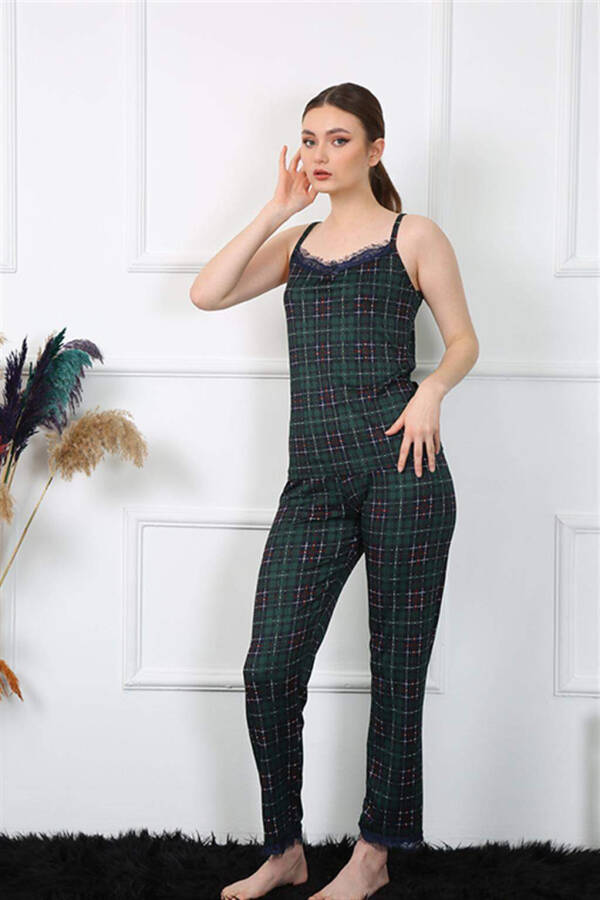 Women's Strappy Green Plaid Pajama Set 4135 - 1