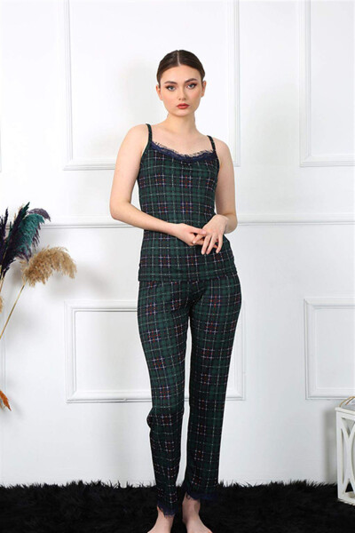 Women's Strappy Green Plaid Pajama Set 4135 - 7