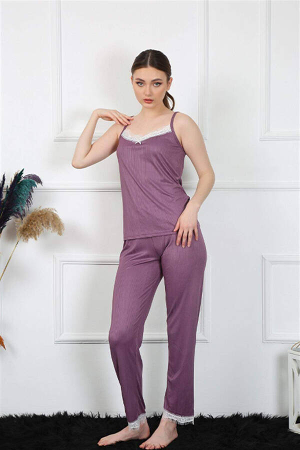 Women's Strappy Maroon Pajama Set 4136 - 3