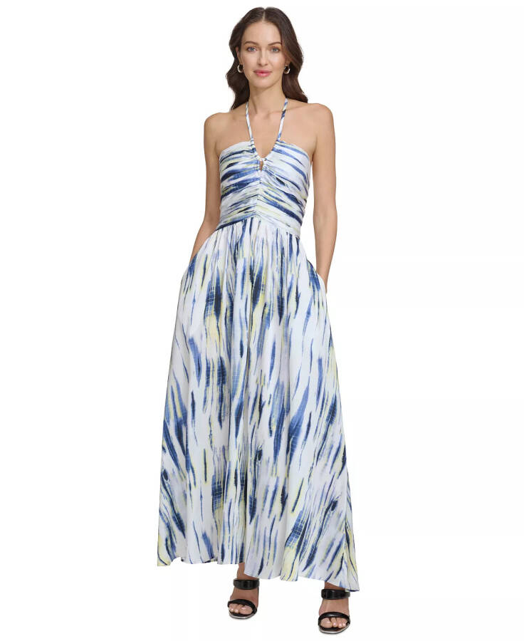 Women's Strappy Printed Maxi Dress White/Inky Blue Multi - 1