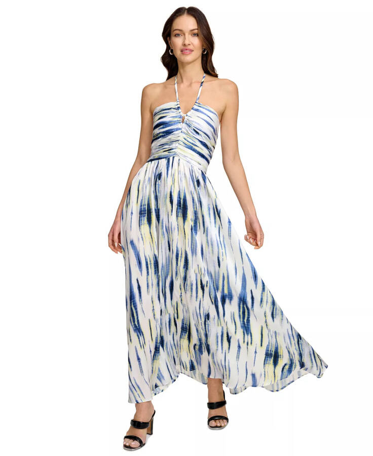 Women's Strappy Printed Maxi Dress White/Inky Blue Multi - 3