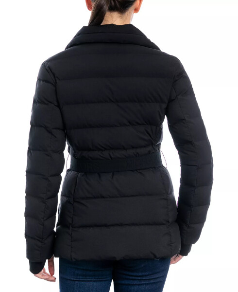 Women's Stretch Asymmetrical Belted Down Puffer Coat Black - 2